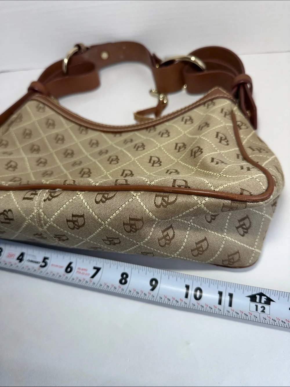 Dooney & Bourke Vintage Signature DB Monogram Canvas Hobo Bag - Brown/Tan